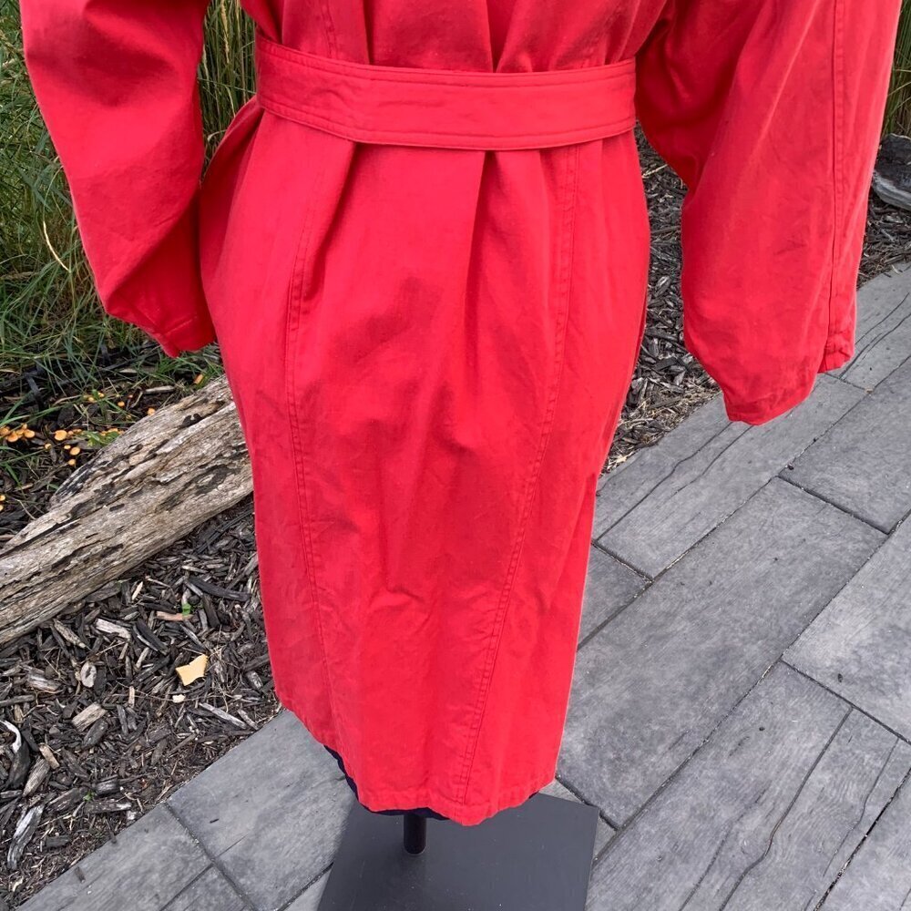 Vintage 80s 90s Oversized Red Belted Dolman Sleeve Trench Overcoat Duster - Picture 10 of 12